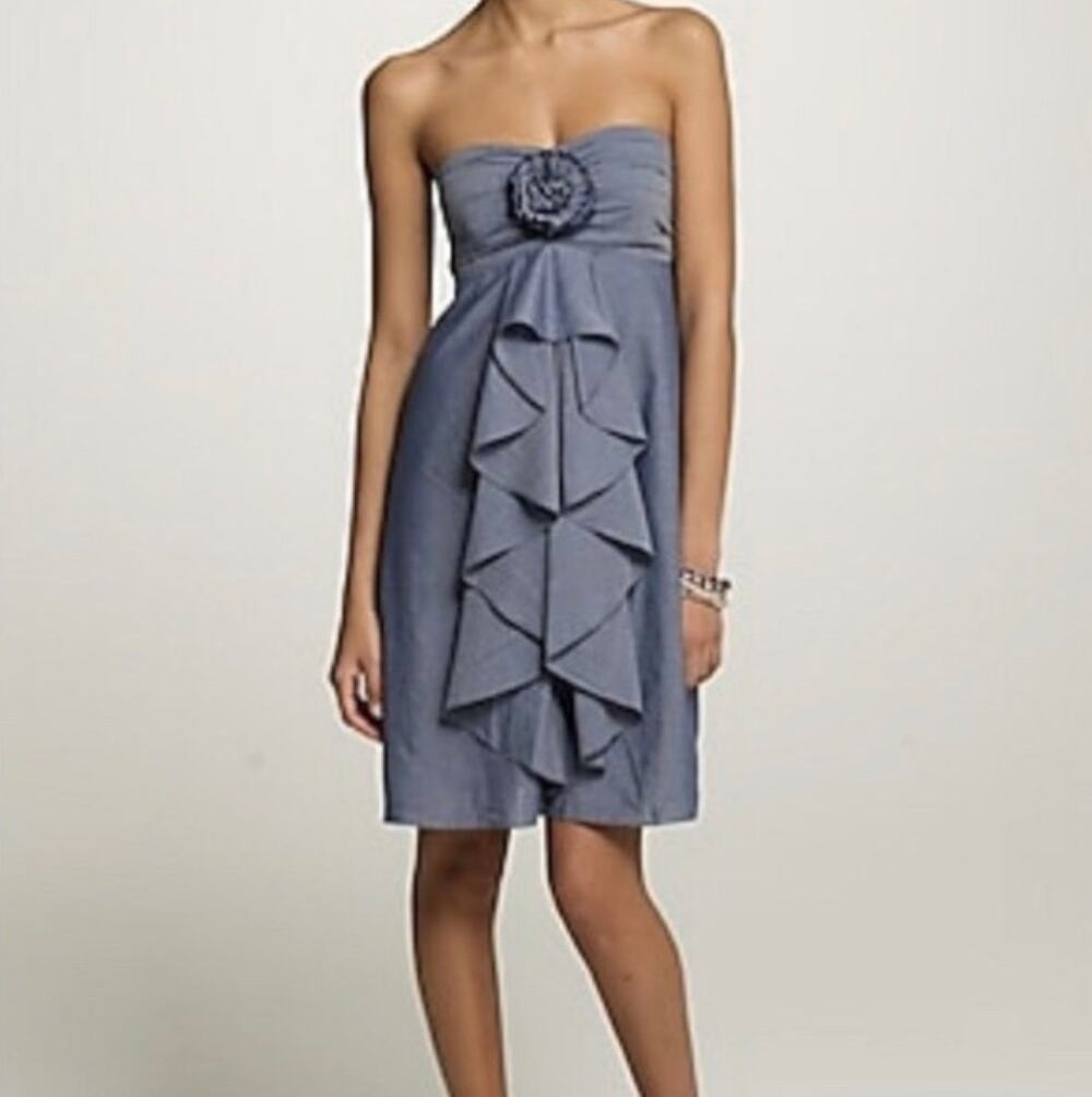 J. Crew Wild Rose Strapless Mini Dress Blue Chambray Denim Size 2